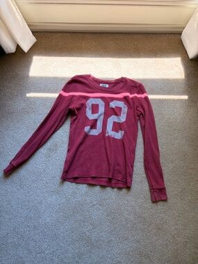 Anthropologie Burgundy Long Sleeve Thermal Top with '92' Graphic